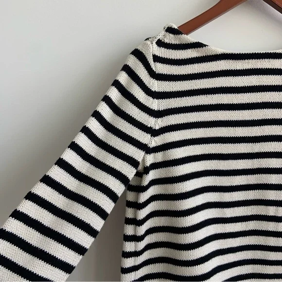Marled Black and White Crew Neck Sweater‎ with Nautical Stripes Size M - Picture 2 of 12